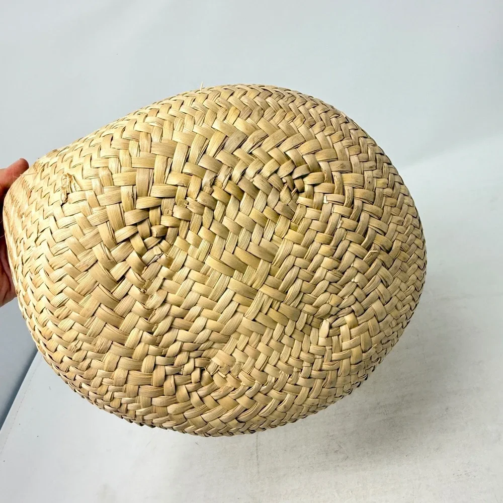 Unbranded Woven Straw Tote Bag Tan Small Beach Summer Boho Basket Leather Handle